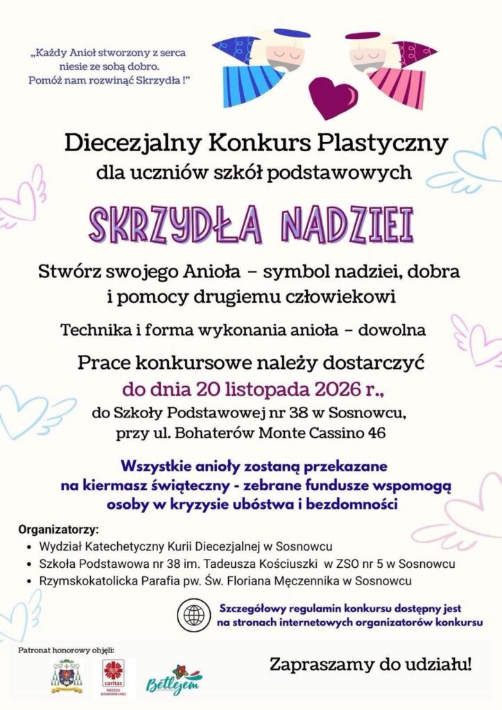 Plakat z zaproszeniem do konkursu diecezjalnego "Skrzydła nadziei"